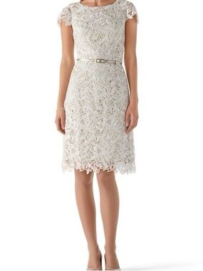White House Black Market Ivory White Lace Cap-Sleeve Sheath Dress Wedding Size 4